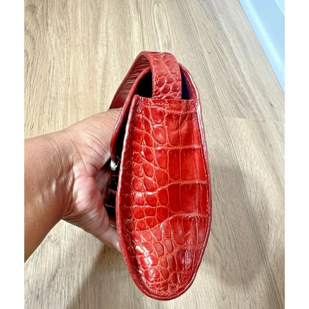 VTG Lauren Ralph Lauren Red‎ Croc Embossed Leather Shoulder Clutch Card Holder